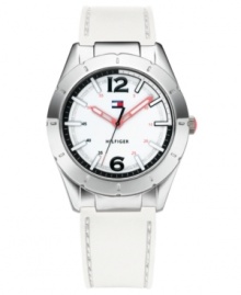 This modern sport watch from Tommy Hilfiger features a reversible silicone strap. Show your light or dark side, depending on your mood. This modern sport watch from Tommy Hilfiger features a reversible silicone strap. Show your light or dark side, depending on your mood.