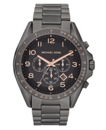 A dark and durable chronograph watch from the Bradshaw collection by Michael Kors. A dark and durable chronograph watch from the Bradshaw collection by Michael Kors.