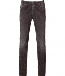 Stylish pants in fine grey cotton stretch blend - Ultra-fine wale corduroy - Slim, straight cut tapers at ankles - Lighter color through knees - Classic five-pocket styling with belt loops and button closure - A cool, comfortable basic that is truly versatile - Pair with pullovers, button downs and blazers and style with lace-up boots or oxfords Stylish pants in fine grey cotton stretch blend - Ultra-fine wale corduroy - Slim, straight cut tapers at ankles - Lighter color through knees - Classic five-pocket styling with belt loops and button closure - A cool, comfortable basic that is truly versatile - Pair with pullovers, button downs and blazers and style with lace-up boots or oxfords