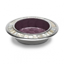 Handmade in sand-cast aluminum with a trademark blend of enamel infused with crushed mother of pearl, Julia Knight's classic wine coaster features a hand-cut mosaic mother of pearl border--no two are alike. Handmade in sand-cast aluminum with a trademark blend of enamel infused with crushed mother of pearl, Julia Knight's classic wine coaster features a hand-cut mosaic mother of pearl border--no two are alike.