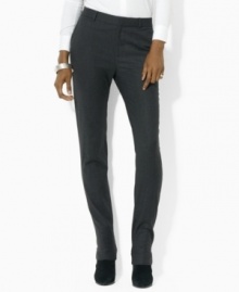 Designed for a slim, modern silhouette, Lauren Ralph Lauren's petite pant channels tailored elegance in sleek, lightweight stretch wool. Designed for a slim, modern silhouette, Lauren Ralph Lauren's petite pant channels tailored elegance in sleek, lightweight stretch wool.