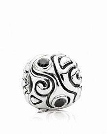 Swirling lines and bezel-set black cubic zirconia stones make this sterling silver PANDORA charm bewitching. Swirling lines and bezel-set black cubic zirconia stones make this sterling silver PANDORA charm bewitching.