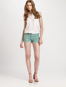Your favorite denim shorts in a relaxed silhouette with five-pocket styling and a bold, unfinished hem. THE FITSlightly relaxedRise, about 8½Inseam, about 2THE DETAILSButton frontZip flyFive-pocket styleCottonMachine washMade in USA of imported fabricModel shown is 5'9 (175cm) wearing US size 4. Your favorite denim shorts in a relaxed silhouette with five-pocket styling and a bold, unfinished hem. THE FITSlightly relaxedRise, about 8½Inseam, about 2THE DETAILSButton frontZip flyFive-pocket styleCottonMachine washMade in USA of imported fabricModel shown is 5'9 (175cm) wearing US size 4.