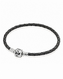 Charms and clips shine against PANDORA's leather single wrap bracelet. A sterling silver signature clasp lends an added touch of luxe. Charms and clips shine against PANDORA's leather single wrap bracelet. A sterling silver signature clasp lends an added touch of luxe.