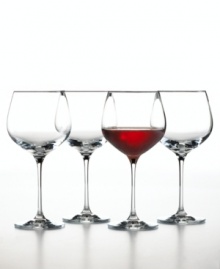 This set of all-occasion Premium Merlot wine glasses from The Cellar glassware hosts your favorite reds in chic simplicity, featuring clear glass with elegantly tapered stems. This set of all-occasion Premium Merlot wine glasses from The Cellar glassware hosts your favorite reds in chic simplicity, featuring clear glass with elegantly tapered stems.