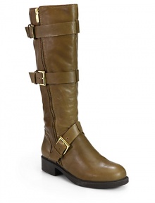 THE LOOKLeather upper with multistraps and buckle closuresSide zipperPadded insoleRubber heel, 1¼ (30mm)Shaft, 15½Leg circumference, 14½THE MATERIALLeather upperLeather liningRubber soleORIGINImported THE LOOKLeather upper with multistraps and buckle closuresSide zipperPadded insoleRubber heel, 1¼ (30mm)Shaft, 15½Leg circumference, 14½THE MATERIALLeather upperLeather liningRubber soleORIGINImported