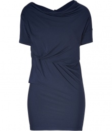 Super flattering and equally exquisite, Donna Karans draped jersey top guarantees a luxe feminine edge to your look - Draped neckline, short sleeves, one dropped shoulder, asymmetrical cut - Long, form-fitting silhouette - Wear with everything from pencil skirt and pin heels to leather leggings and moto boots Super flattering and equally exquisite, Donna Karans draped jersey top guarantees a luxe feminine edge to your look - Draped neckline, short sleeves, one dropped shoulder, asymmetrical cut - Long, form-fitting silhouette - Wear with everything from pencil skirt and pin heels to leather leggings and moto boots