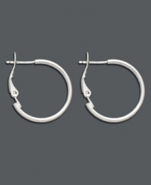 Spice up every ensemble with a simple pair of hoops. A stylish must-have for your accessory collection, these smooth sterling silver hoops feature a lever backing. Approximate diameter: 1 inch. Spice up every ensemble with a simple pair of hoops. A stylish must-have for your accessory collection, these smooth sterling silver hoops feature a lever backing. Approximate diameter: 1 inch.