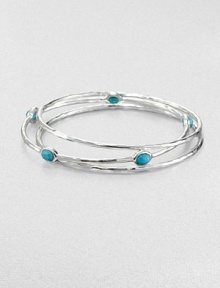 From the Rock Candy® Collection. A trio of hammered, sterling silver bangles accented with colorful, faceted turquoise. Sterling silverTurquoiseDiameter, about 2.5Slip-on styleImported From the Rock Candy® Collection. A trio of hammered, sterling silver bangles accented with colorful, faceted turquoise. Sterling silverTurquoiseDiameter, about 2.5Slip-on styleImported