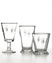 An ode to France, Fleur de Lis wine goblets are embossed with the country's unofficial yet enduring symbol. Masculine and sophisticated with a stocky base and flared bowl, this set is designed to last in heavy, famously durable glass. An ode to France, Fleur de Lis wine goblets are embossed with the country's unofficial yet enduring symbol. Masculine and sophisticated with a stocky base and flared bowl, this set is designed to last in heavy, famously durable glass.