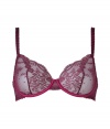 Lacy and sweet with its scalloped trim, Stella McCartneys burgundy underwire bra is equally  flattering and glamorous - Sheer lace underwire cups, tonal satin trim, mesh sides, adjustable straps, hook and eye closures - Perfect under virtually any outfit, or pair with matching panties for stylish lounging