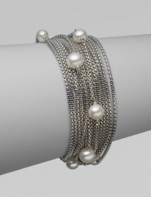 From the Pearl Collection. Multiple rows of sterling silver box chains with a random array of pearls.Pearl Sterling silver Length, about 7½ Push lock clasp closure Imported From the Pearl Collection. Multiple rows of sterling silver box chains with a random array of pearls.Pearl Sterling silver Length, about 7½ Push lock clasp closure Imported