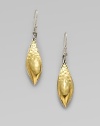From the Palu Collection. A beautiful, drop style in radiant 22k gold and sleek sterling silver with an elegant, hammered texture detail. 22k goldSterling silverDrop, about 2¼Hook backImported 