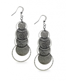 Let style come full circle in these dramatic drops. Style&co. earrings feature a trendy hematite tone mixed metal setting with a sandblast surface. Approximate drop: 3 inches. Let style come full circle in these dramatic drops. Style&co. earrings feature a trendy hematite tone mixed metal setting with a sandblast surface. Approximate drop: 3 inches.