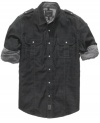Work the cuffs. This Calvin Klein shirt gives your wardrobe a rugged blue-collar look.