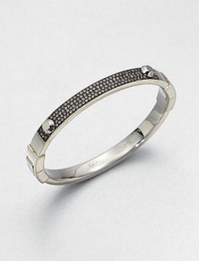 A sparkling rhinestone accented style with edgy stud details. Glass stonesIon-plated steelDiameter, about 2.25Hinged push clasp closureImported A sparkling rhinestone accented style with edgy stud details. Glass stonesIon-plated steelDiameter, about 2.25Hinged push clasp closureImported