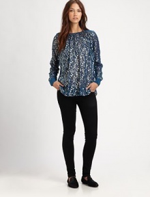 Shimmering metallic motif gives this timeless silk blouse a playful twist. RoundneckLong sleeves with buttoned cuffsBack keyhole closureSilk/metallic fibersDry cleanImportedModel shown is 5'9½ (176cm) wearing US size Small.This style runs true to size. We recommend ordering your usual size for a standard fit. Shimmering metallic motif gives this timeless silk blouse a playful twist. RoundneckLong sleeves with buttoned cuffsBack keyhole closureSilk/metallic fibersDry cleanImportedModel shown is 5'9½ (176cm) wearing US size Small.This style runs true to size. We recommend ordering your usual size for a standard fit.