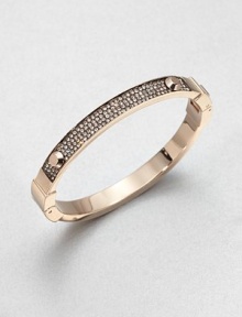 A sparkling rhinestone accented style with edgy stud details. Glass stonesIon-plated steelDiameter, about 2.25Hinged push clasp closureImported A sparkling rhinestone accented style with edgy stud details. Glass stonesIon-plated steelDiameter, about 2.25Hinged push clasp closureImported