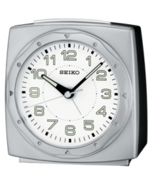 Subtly styled with modern details, this fine alarm clock from Seiko keeps you moving to the beat of your own. Rectangular silvertone mixed metal case. Round white dial with logo, numeral indices, ascending beep alarm with snooze, backlight and luminous hands. Battery included. Measures approximately 4 x 4-3/8 x 2-2/3. One-year limited warranty. Subtly styled with modern details, this fine alarm clock from Seiko keeps you moving to the beat of your own. Rectangular silvertone mixed metal case. Round white dial with logo, numeral indices, ascending beep alarm with snooze, backlight and luminous hands. Battery included. Measures approximately 4 x 4-3/8 x 2-2/3. One-year limited warranty.
