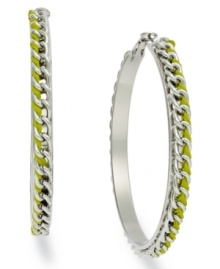 Flaunt the bold, exotic colors of Brasil. Green ribbon serves as the focal point of these FALCHI by Falchi braided hoops in silver tone mixed metal. Approximate diameter: 2-1/2 inches. Flaunt the bold, exotic colors of Brasil. Green ribbon serves as the focal point of these FALCHI by Falchi braided hoops in silver tone mixed metal. Approximate diameter: 2-1/2 inches.
