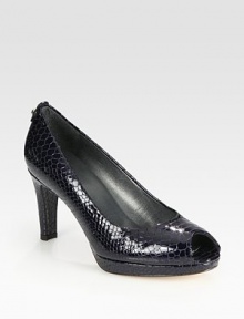 Patent leather in a primal snake print with a chunky heel and platform. Self-covered heel, 3 (75mm)Covered platform, ½ (15mm)Compares to a 2½ heel (65mm)Snake-print patent leather upperLeather lining and solePadded insoleImported Patent leather in a primal snake print with a chunky heel and platform. Self-covered heel, 3 (75mm)Covered platform, ½ (15mm)Compares to a 2½ heel (65mm)Snake-print patent leather upperLeather lining and solePadded insoleImported
