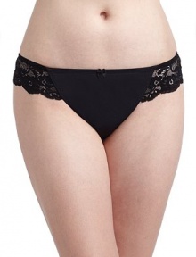 THE LOOKCenter bow at low-rise waistbandFloral lace side panelsTiny, bright bow at center frontFlattering thong designTHE MATERIALPolyester/spandexPartially linedCARE & ORIGINHand washImported THE LOOKCenter bow at low-rise waistbandFloral lace side panelsTiny, bright bow at center frontFlattering thong designTHE MATERIALPolyester/spandexPartially linedCARE & ORIGINHand washImported