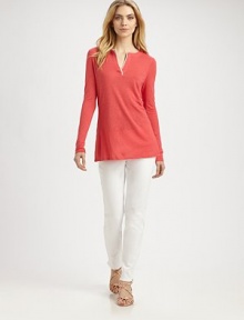 A soft jersey top with a touch of colorblocking for a perfectly stylish, everyday look.Split neckLong sleevesPull-on styleAbout 28 from shoulder to hem55% linen/45% rayonHand washImported Model shown is 5'10½ (179cm) wearing US size Small. A soft jersey top with a touch of colorblocking for a perfectly stylish, everyday look.Split neckLong sleevesPull-on styleAbout 28 from shoulder to hem55% linen/45% rayonHand washImported Model shown is 5'10½ (179cm) wearing US size Small.