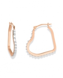 Hearts in the right place. These hoop earrings, crafted from 14k rose gold, dazzle with diamond accents enhancing the appeal. Approximate size: 3/4 inch x 7/8 inch.