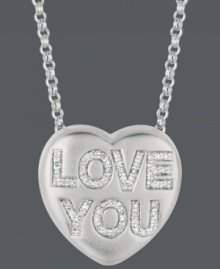 Get in touch with your inner romantic. Give her the gift of Sweethearts' stunning pendant. Crafted in sterling silver, this heart-shaped design features the words LOVE YOU in round-cut diamonds (1/6 ct. t.w.). Copyright © 2011 New England Confectionery Company. Approximate length: 16 inches + 2-inch extender. Approximate drop: 5/8 inch.