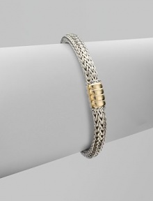 From the Bedeg Collection. A braided sterling silver chain with a beautifully radiant 18k gold station closure. 18k goldSterling silverLength, about 7½Push clasp closureImported From the Bedeg Collection. A braided sterling silver chain with a beautifully radiant 18k gold station closure. 18k goldSterling silverLength, about 7½Push clasp closureImported