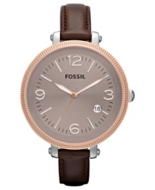 With an oversized dial on a slim leather strap, this Heather collection watch from Fossil is a conversation starter.