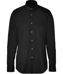 Achieve urbane sophistication in this slim fit shirt from Costume National - Small spread collar, button front placket, button-detailed cuffs, curved hem - Wear with sleek trousers, a leather jacket, and boots Achieve urbane sophistication in this slim fit shirt from Costume National - Small spread collar, button front placket, button-detailed cuffs, curved hem - Wear with sleek trousers, a leather jacket, and boots