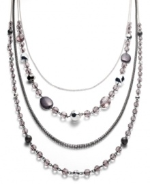 Layer on luxe length with this multi-row necklace from Style&co. Bronze and gold glass stones illuminate your look. Crafted in silver tone and hematite tone mixed metal. Approximate length: 30 inches. Layer on luxe length with this multi-row necklace from Style&co. Bronze and gold glass stones illuminate your look. Crafted in silver tone and hematite tone mixed metal. Approximate length: 30 inches.