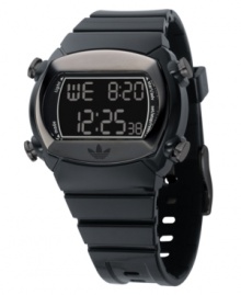 Great for on the go, this Candy watch by adidas features a black polyurethane strap and rectangular polycarbonate case with logo etched at bezel. Black negative display digital dial with chronograph, timer, alarm, 10-lap memory and date. Quartz movement. Water resistant to 50 meters. Two-year limited warranty. Great for on the go, this Candy watch by adidas features a black polyurethane strap and rectangular polycarbonate case with logo etched at bezel. Black negative display digital dial with chronograph, timer, alarm, 10-lap memory and date. Quartz movement. Water resistant to 50 meters. Two-year limited warranty.