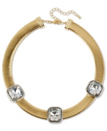 Style worth flaunting. Haskell's chic collar necklace features three faceted crystal stones placed upon a gorgeous golden chain. Crafted from gold tone mixed metal. Approximate length: 16 inches + 3-inch extender. Approximate drop: 3/4 inch. Style worth flaunting. Haskell's chic collar necklace features three faceted crystal stones placed upon a gorgeous golden chain. Crafted from gold tone mixed metal. Approximate length: 16 inches + 3-inch extender. Approximate drop: 3/4 inch.
