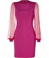 Eye-catching and alluring with its slit sheer long sleeves, Azzaros bright fuchsia dress guarantees a statement finish to your cocktails look - Round neckline, sheer slit long sleeves, buttoned cuffs, hidden back zip - Tailored fit - Wear with clutches and high-heel booties