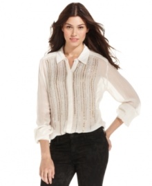 Be dazzling in Kut from the Kloth's sequined top, rendered from semi-sheer fabric. Be dazzling in Kut from the Kloth's sequined top, rendered from semi-sheer fabric.