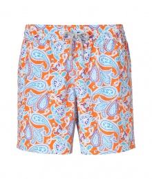 Stylish trunks  by St. Tropez cult label Vilebrequin - With summery vibrant orange multi color flower print - Made off fast drying polyamid - Hip boxer cut with elastic band and tunnel drawstring - Straight moderate wide legs, not too short, not too long - Mega cool and comfortable - Perfect companion for the beach and the pool