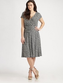 A bespeckled masterpiece, this sheath features classic ruched details and a universally flattering silhouette.V-necklineCap sleevesRuching at shoulders and waistPull-on styleAbout 28 from natural waist93% viscose/7% elastaneDry cleanImported of Italian fabric A bespeckled masterpiece, this sheath features classic ruched details and a universally flattering silhouette.V-necklineCap sleevesRuching at shoulders and waistPull-on styleAbout 28 from natural waist93% viscose/7% elastaneDry cleanImported of Italian fabric
