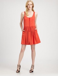 Front zipper and side pockets add a sporty edge to this eye-catching dress, crafted with soft-stretch fabric. ScoopneckSleevelessWide shoulder strapsFront zip closurePleated skirtAbout 19 from natural waist84% polyester/13% rayon/3% spandexDry cleanImportedModel shown is 5'10.5 (179cm) wearing US size 4. Front zipper and side pockets add a sporty edge to this eye-catching dress, crafted with soft-stretch fabric. ScoopneckSleevelessWide shoulder strapsFront zip closurePleated skirtAbout 19 from natural waist84% polyester/13% rayon/3% spandexDry cleanImportedModel shown is 5'10.5 (179cm) wearing US size 4.
