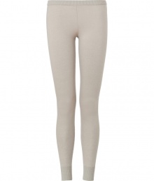 Sumptuously soft and effortlessly cool, Donna Karans pure, beige cashmere blend knit leggings epitomize understated luxury - Crafted with a touch of flattering stretch material - Curve-hugging, medium-rise pull on style with elasticated waist - All-over fine ribbing and cuffed ankles - A must for chic off duty looks - Pair with oversize pullovers, long white button downs and tunic tops Sumptuously soft and effortlessly cool, Donna Karans pure, beige cashmere blend knit leggings epitomize understated luxury - Crafted with a touch of flattering stretch material - Curve-hugging, medium-rise pull on style with elasticated waist - All-over fine ribbing and cuffed ankles - A must for chic off duty looks - Pair with oversize pullovers, long white button downs and tunic tops