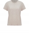 Stylish t-shirt in pure, light beige Pima cotton - Supremely soft and lightweight, ideal for layering - Classic crew neck and short sleeves - Straight, relaxed silhouette - The standout detail: shirt hem hangs longer in the back - A chic twist on a wardrobe staple, great for everyday - Pair with skinny jeans, slim 7/8 trousers or a pencil skirt