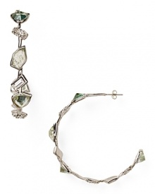 The jagged-edged gems of Alexis Bittar's rhodium hoop earrings evoke the edgy glamor of the designer's New York City muses. Wear your pair to perfect downtown accessorizing. The jagged-edged gems of Alexis Bittar's rhodium hoop earrings evoke the edgy glamor of the designer's New York City muses. Wear your pair to perfect downtown accessorizing.