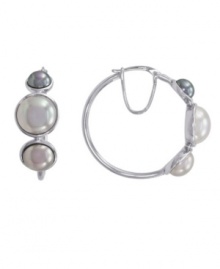 Get an effortlessly elegant look in fluid style. Majorica earrings feature three, multicolored, organic, man-made pearls (6 mm, 8 mm, and 10 mm) set in a polished, sterling silver hoop setting. Approximate diameter: 1 inch. Get an effortlessly elegant look in fluid style. Majorica earrings feature three, multicolored, organic, man-made pearls (6 mm, 8 mm, and 10 mm) set in a polished, sterling silver hoop setting. Approximate diameter: 1 inch.