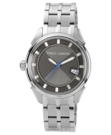 Masculine watch styling with gunmetal tones, by Vince Camuto.