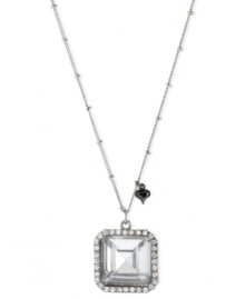 A stylish statement, from square one. Betsey Johnson's pendant is crafted from silver-tone mixed metal with crystal accents outlining the edge. A small hematite-tone heart adds a subtle touch. Approximate length: 16 inches + 3-inch extender. Approximate drop: 1-1/4 inches. A stylish statement, from square one. Betsey Johnson's pendant is crafted from silver-tone mixed metal with crystal accents outlining the edge. A small hematite-tone heart adds a subtle touch. Approximate length: 16 inches + 3-inch extender. Approximate drop: 1-1/4 inches.