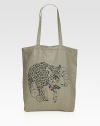 Beautifully-printed canvas in a roomy carryall.Shoulder straps, 9¾ drop12½W X 15¾H X 4¾DImported