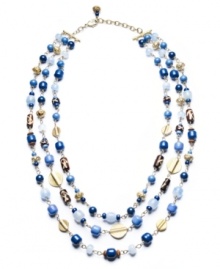 An instant splash of style. Lauren by Ralph Lauren's pretty three-row necklace incorporates blue-hued rosary beads made of glass. Set in mixed metal with a lobster claw clasp. Approximate lengths: 18 inches, 19-1/2 inches and 21 inches. An instant splash of style. Lauren by Ralph Lauren's pretty three-row necklace incorporates blue-hued rosary beads made of glass. Set in mixed metal with a lobster claw clasp. Approximate lengths: 18 inches, 19-1/2 inches and 21 inches.