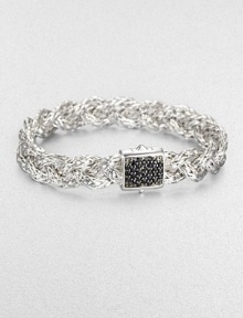 An intricately braided, sterling silver design accented with a rich, black sapphire encrusted closure. Sterling silverBlack sapphireLength, about 7.25Push clasp closureImported An intricately braided, sterling silver design accented with a rich, black sapphire encrusted closure. Sterling silverBlack sapphireLength, about 7.25Push clasp closureImported