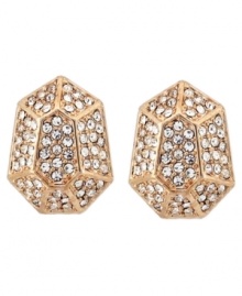 Asymmetrical allure. A unique geometric shape sets apart these stylish stud earrings from Vince Camuto. Embellished with glittering faceted crystals, they're crafted in rose gold tone mixed metal. Approximate diameter: 3/4 inch. Asymmetrical allure. A unique geometric shape sets apart these stylish stud earrings from Vince Camuto. Embellished with glittering faceted crystals, they're crafted in rose gold tone mixed metal. Approximate diameter: 3/4 inch.